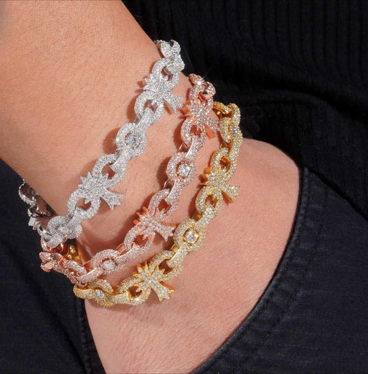 10mm Moissanite Cross Cuban Link Bracelet | S925 Silver Hip Hop Jewelry - CaratixJewelry