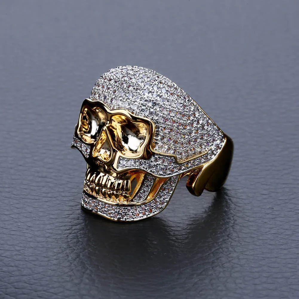 Men's Iced Out Skull Ring | Gothic Punk Micro-Pave Zirconia Band | Caratix