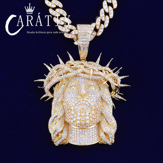 CARÁTIX -Iced Out Ratten Jesus Necklace Pendant for Men Prong Setting Hip Hop Jewelry Valentine's Day Gift for Men & Girls & Boys Mothers' Day Gift #Springtok