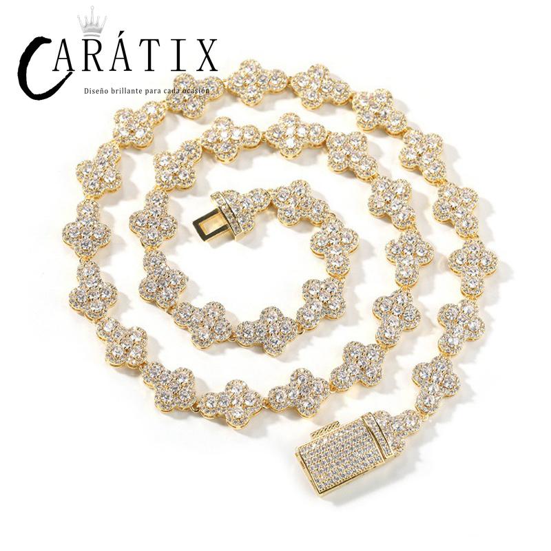 CARÁTIX - Hip Hop 5A+ CZ Stone Bling Iced Out Crosses Link Chain Bracelet for Men Women Rapper Jewlery Golden Silver Color Valentine's Day Gift for Men & Girls & Boys Mothers' Day Gift #Springtok