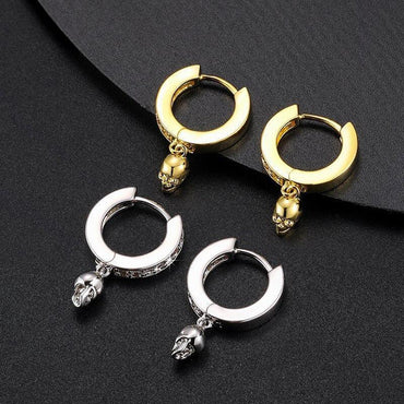 VVS Lab Skull Huggie 925 Sterling Silver Hip Hop Earrings - CaratixJewelry