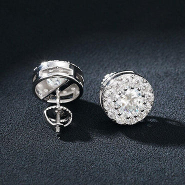 Round Lab Sterling Silver Flooded Ice Boss Life Hip Hop Earrings - CaratixJewelry