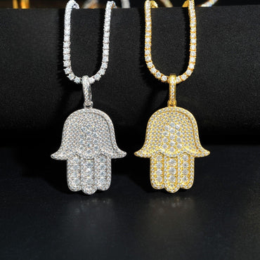 925 Gold-Plated Fully Iced D Color Moissanite Hand Pendant – Single Hip-Hop Jewelry Piece - CaratixJewelry