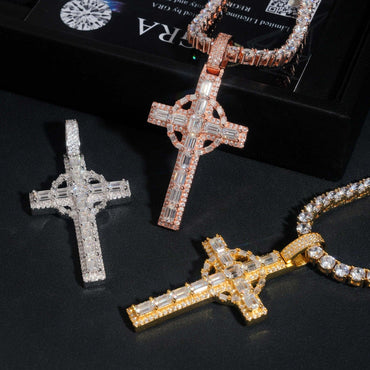 925 Silver Moissanite Cross Pendant – Hip-Hop Style, Men’s Personalized Necklace, European & American Fashion - CaratixJewelry