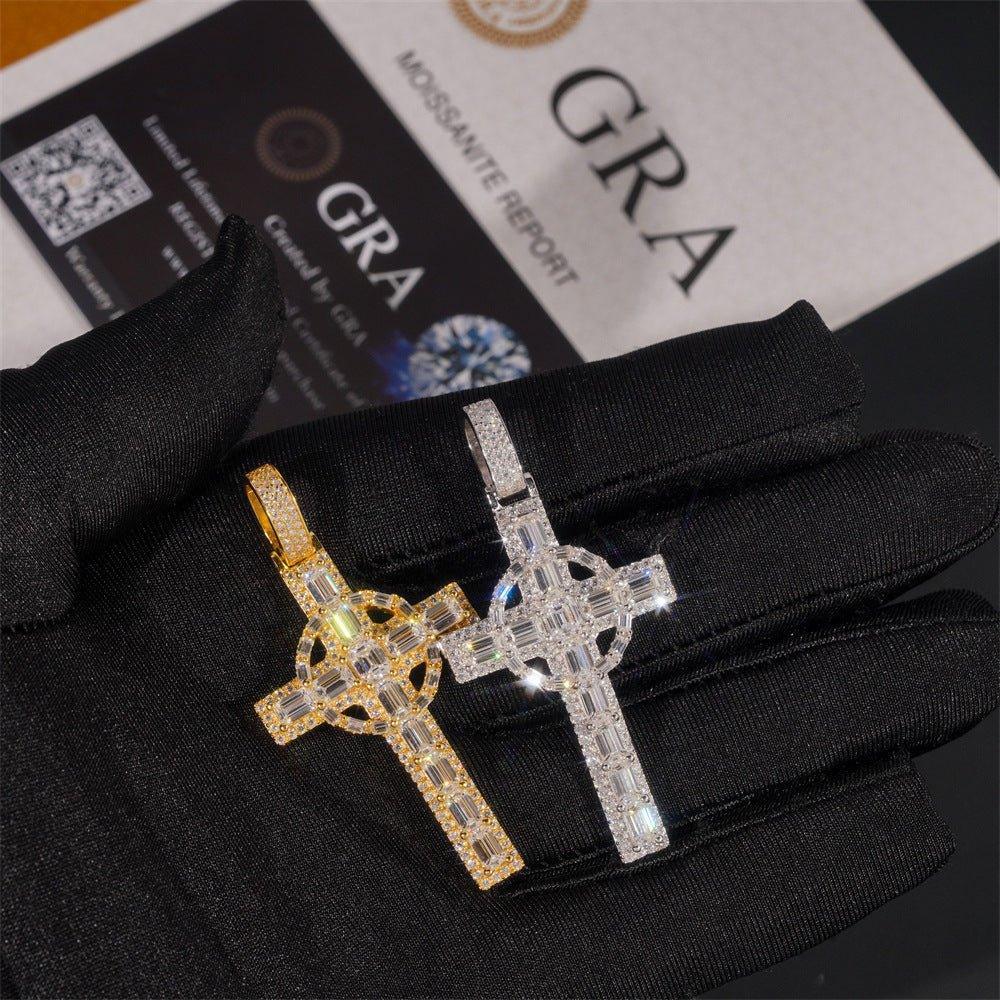 925 Silver Moissanite Cross Pendant – Hip-Hop Style, Men’s Personalized Necklace, European & American Fashion - CaratixJewelry