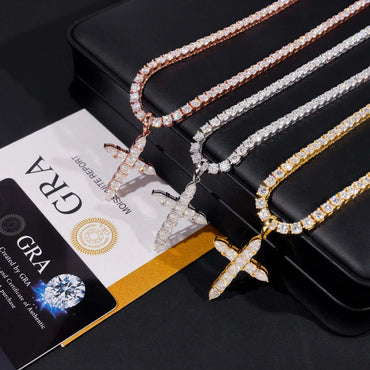 925 Silver Moissanite Hip-Hop Necklace – Ascher Cut Cross Pendant, Unique Hiphop Jewelry - CaratixJewelry