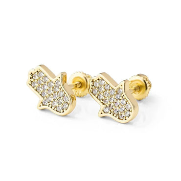 925 Sterling Silver Rose Gold Hamsa Hand Bling Earrings - CaratixJewelry