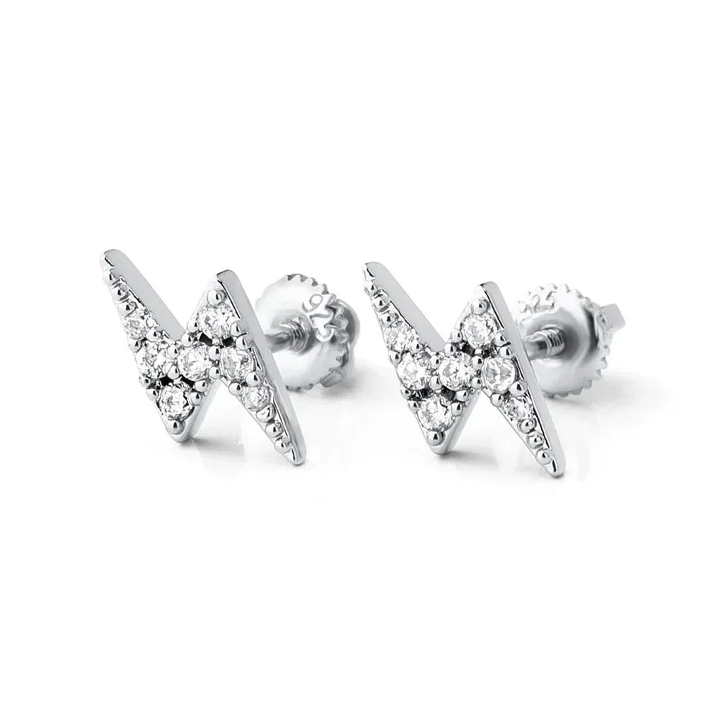 925 Sterling Silver Rose Gold Lightning Bolt Bling Earrings - CaratixJewelry