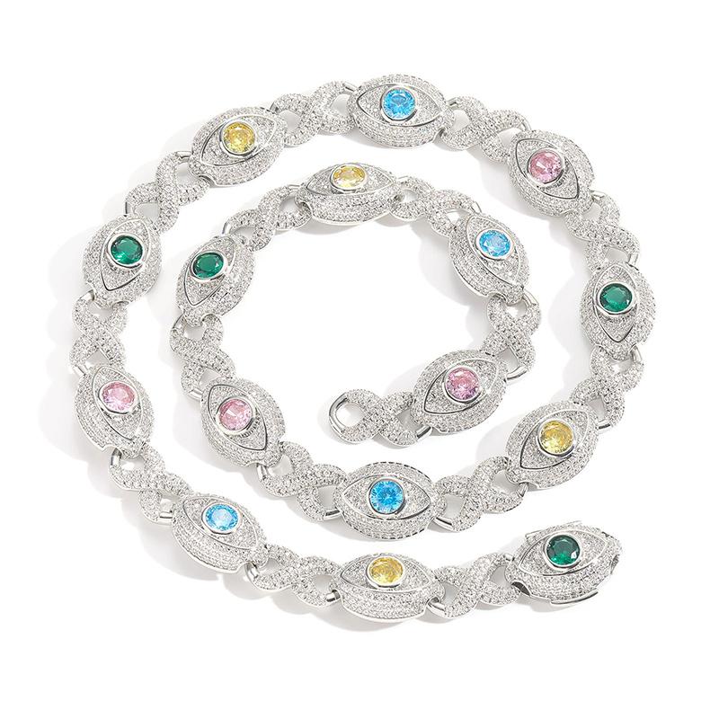 CARÁTIX Hip Hop Round Cuban Chain Necklace – Colorful CZ Iced Out Infinity Link Jewelry for Men & Women