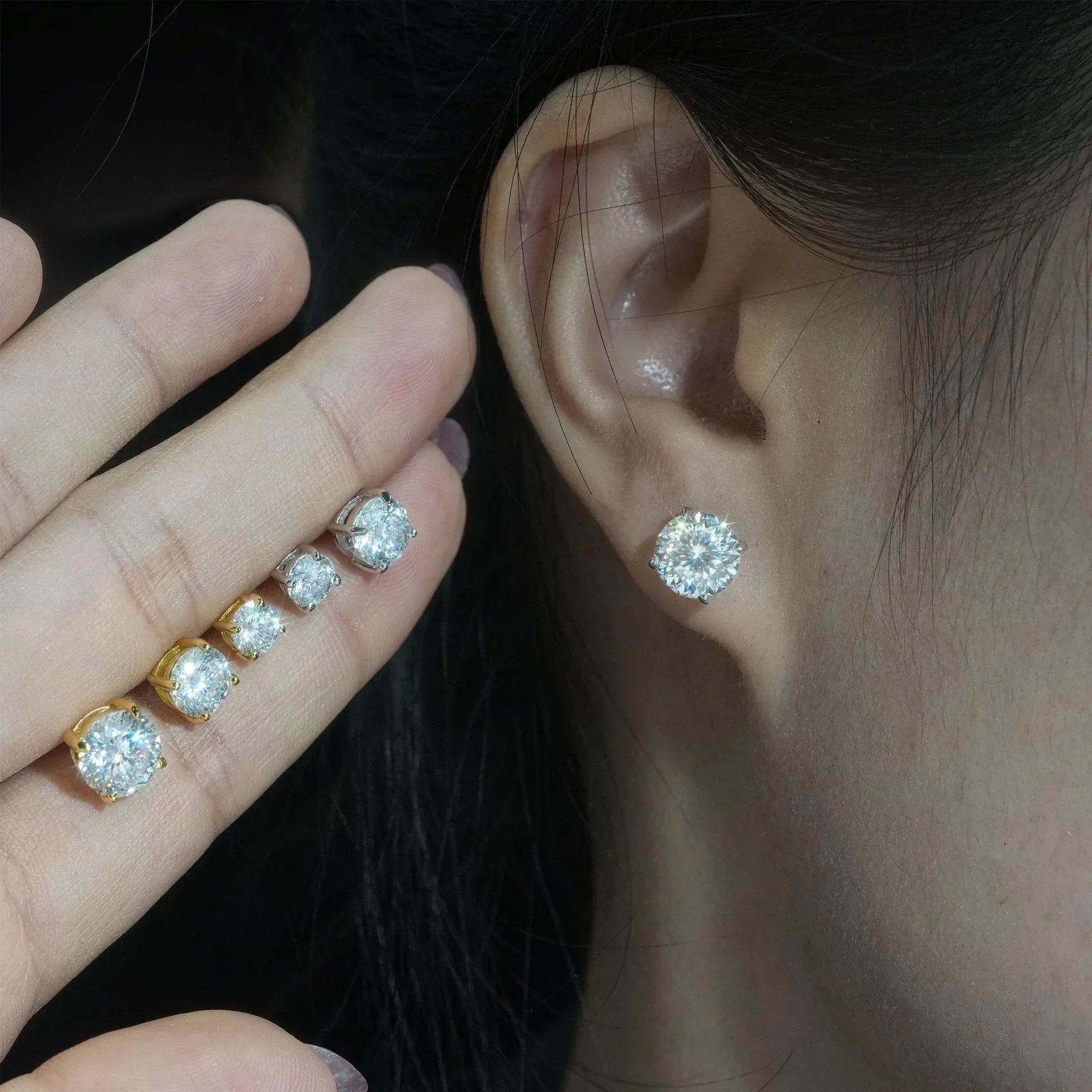 S925 Silver VVS Nest Cut Moissanite Stud Earrings - CaratixJewelry