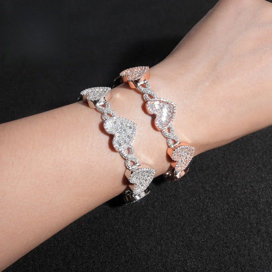Heart Moissanite Cuban Link Bracelet – S925 Sterling Silver Iced-Out Hip Hop Streetwear Jewelry - CaratixJewelry