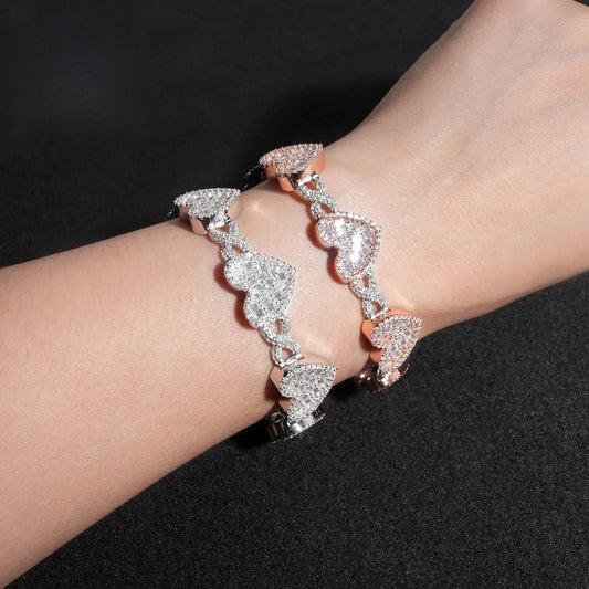 Heart Moissanite Cuban Link Bracelet – S925 Sterling Silver Iced-Out Hip Hop Streetwear Jewelry - CaratixJewelry