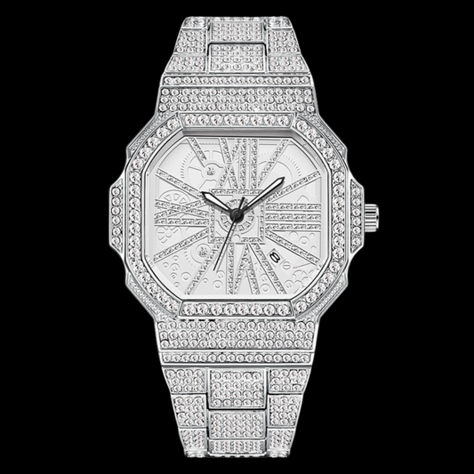 White Gold Stoned Numerals Iced Out Diamond Watch – Luxury Hip Hop Timepiece