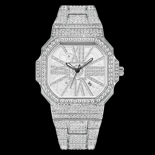 White Gold Stoned Numerals Iced Out Watch – Luxury Hip Hop Timepiece - CaratixJewelry