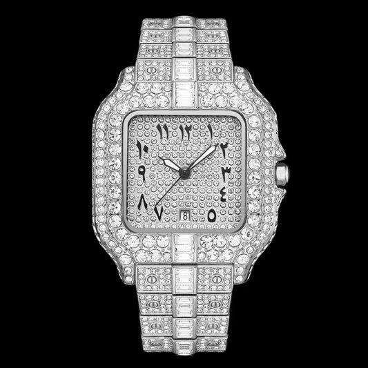 VVS Arabic Numerals Square Dial Iced Out Watch – Luxury Hip Hop Style - CaratixJewelry