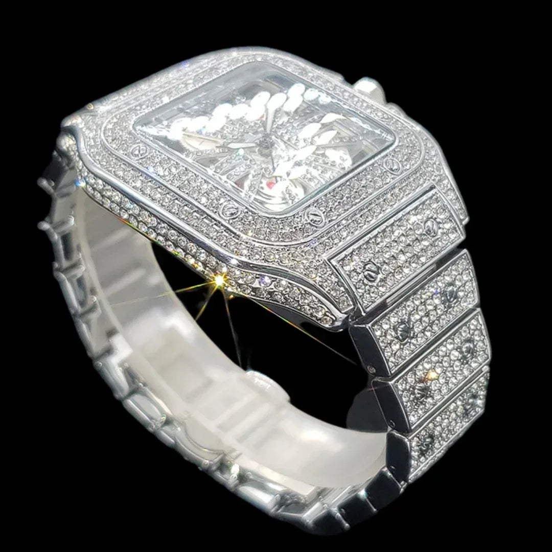 Skeleton Red Dial VVS Iced Out Designer Watch – Luxury Hip Hop Style - CaratixJewelry