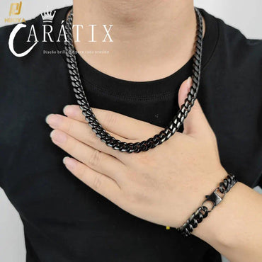 CARÁTIX – 10mm Black Plated Miami Cuban Link Chain Necklace | Hip Hop Jewelry for Men & Women, Street Style Cuban Chains