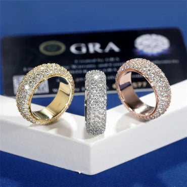 Five-Row Moissanite Ring | S925 Silver Unisex Iced Out Hip Hop Jewelry - CaratixJewelry