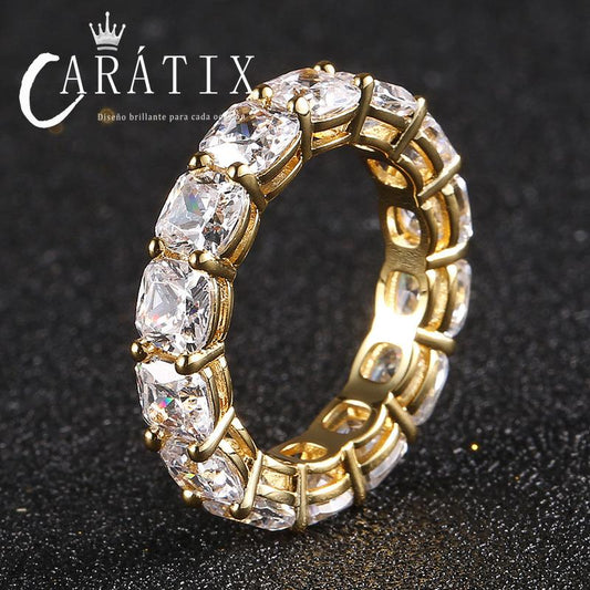 Caratix-New hip-hop men's ring, real electroplated single-row micro-inlaid large zircon ring ring ring, high-quality hip-hop ring.