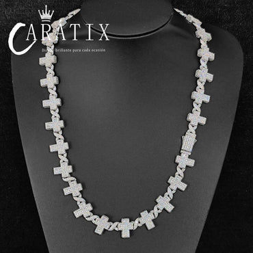 CARÁTIX – Gold & Silver Plated Brass CZ Cross Cuban Link Chain Necklace | Hip Hop Jewelry for Men & Women