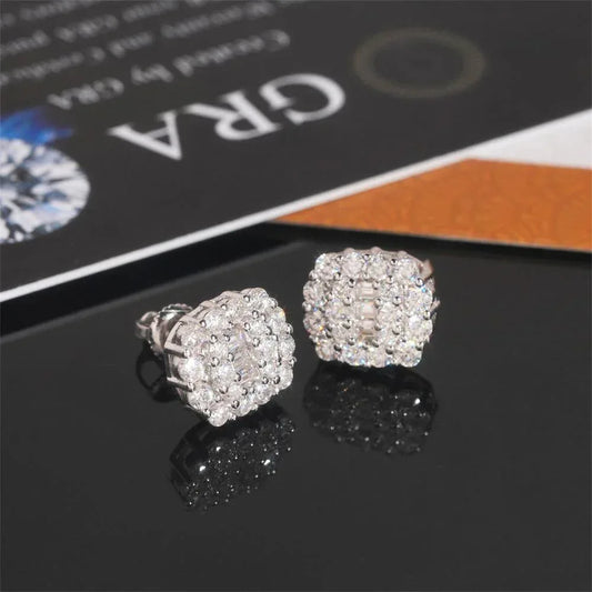 S925 Silver Moissanite Hip Hop Earrings Trendy Jewelry - CaratixJewelry