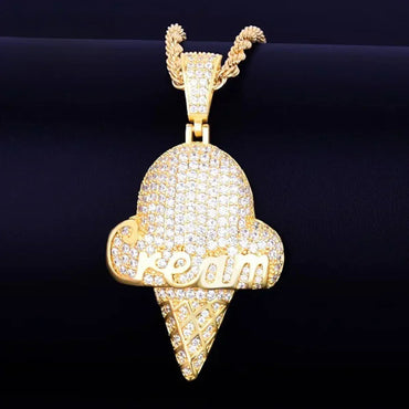 Iced Out Ice Cream Cone Pendant | Men's Real Copper CZ Necklace - CaratixJewelry