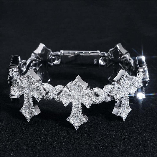 8–26mm VVS Moissanite Cross Bracelet – S925 Sterling Silver Iced-Out Unisex Hip Hop Streetwear Jewelry - CaratixJewelry