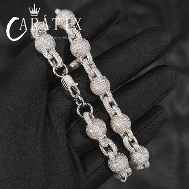 CARÁTIX 10.5MM Miami Cuban Chain Necklace – Round Ball Bead Choker with Micro Pave CZ, Hip Hop Jewelry for Men & Women Gift