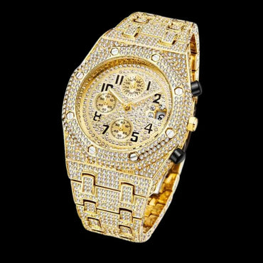 Bust Down Date Chronograph Iced Out Watch – Luxury Hip Hop Timepiece - CaratixJewelry