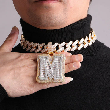 Iced and Two Layers Iced Out Initial Custom Name Necklace Pendant - Luxury Custom Jewelry - CaratixJewelry