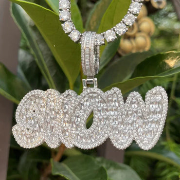 Baguette Shine Iced Out Personalized Custom Name Necklace Pendant - Luxury Custom Jewelry - CaratixJewelry