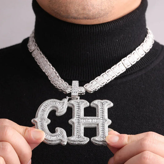 Cursive Two Layers Iced Out Personalized Custom Name Necklace Pendant - Luxury Custom Jewelry - CaratixJewelry