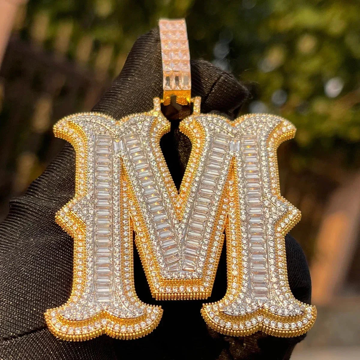 Sharp Cursive Iced Out Initial Custom Name Necklace Pendant - Luxury Custom Jewelry - CaratixJewelry
