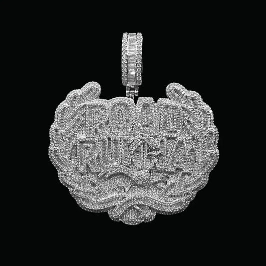 Road Runna Two Tone Badge Iced Out Letter Pendant Necklace – Custom Hip Hop Jewelry for Men - CaratixJewelry