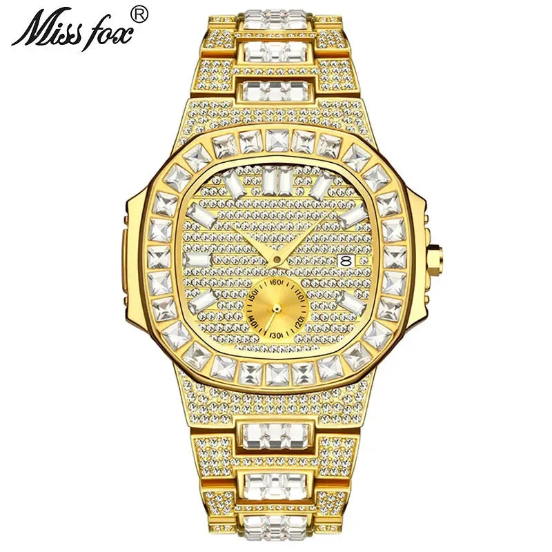 Luxury Big Men's Watch | Rose Gold Iced Out Watch | Crystal Rhinestone Analog Japan Quartz Wristwatch | Fashion Male Clock | Caratix - CaratixJewelry