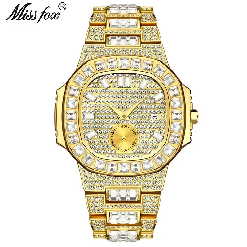 Luxury Nautilus Iced Out Watch for Men | Full Quartz Mens Watches | Hip Hop Bracelet Clock | Waterproof Gift for Men | Caratix - CaratixJewelry