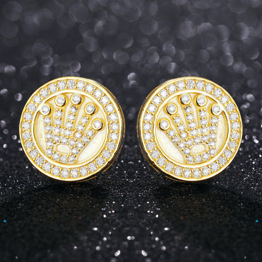 Classic 925 Silver Genuine VVS Diamond King’s Crown Hip Hop Earrings – Iced Out Jewelry