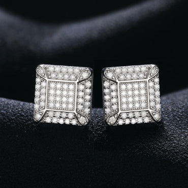 Men’s Ultra Iced Genuine VVS Diamond Solid 925 Silver Square Block Hip Hop Earrings – Bold Iced Jewelry