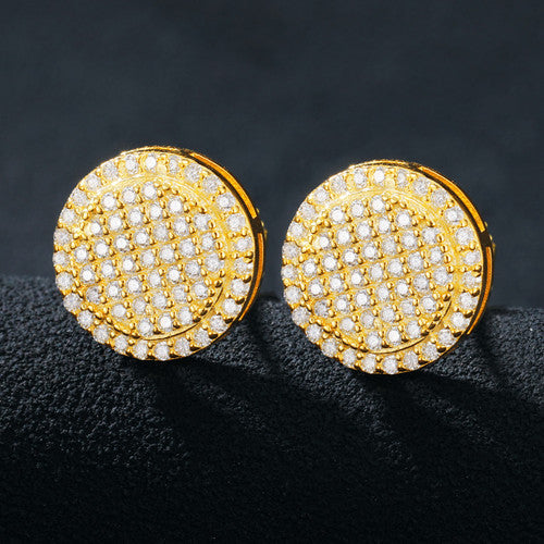 Diamond Disk Screw Back 18k Gold 925 Silver VVS Hip Hop Earrings