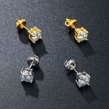 0.1ct Lab Sterling Silver Hip Hop Flooded Ice Earrings - CaratixJewelry