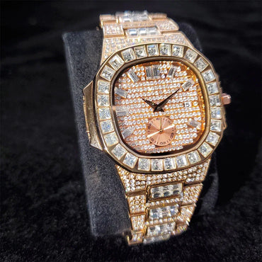 Luxury Nautilus Iced Out Watch for Men | Full Quartz Mens Watches | Hip Hop Bracelet Clock | Waterproof Gift for Men | Caratix - CaratixJewelry