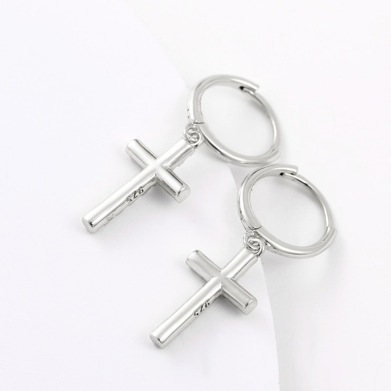 925 Sterling Silver VVS Diamond Hoop Cross Prong Earrings