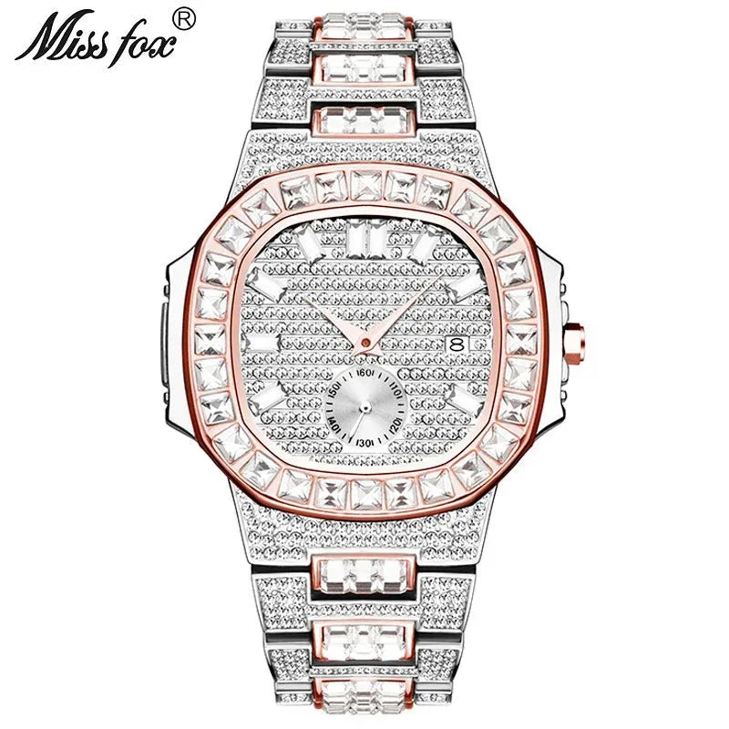 Luxury Big Men's Watch | Rose Gold Iced Out Watch | Crystal Rhinestone Analog Japan Quartz Wristwatch | Fashion Male Clock | Caratix - CaratixJewelry