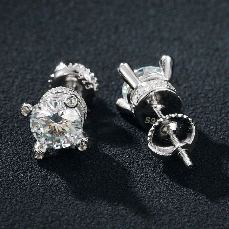 1CT Genuine VVS Lab Solid Sterling Silver Hip Hop Earrings - CaratixJewelry