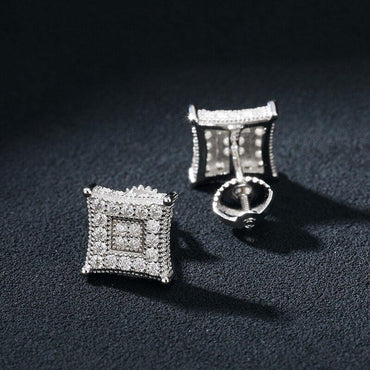 Men's VVS Lab 925 Sterling Silver Kite Square Hip Hop Earrings - CaratixJewelry