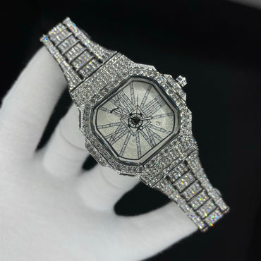White Gold Stoned Numerals Iced Out Diamond Watch – Luxury Hip Hop Timepiece