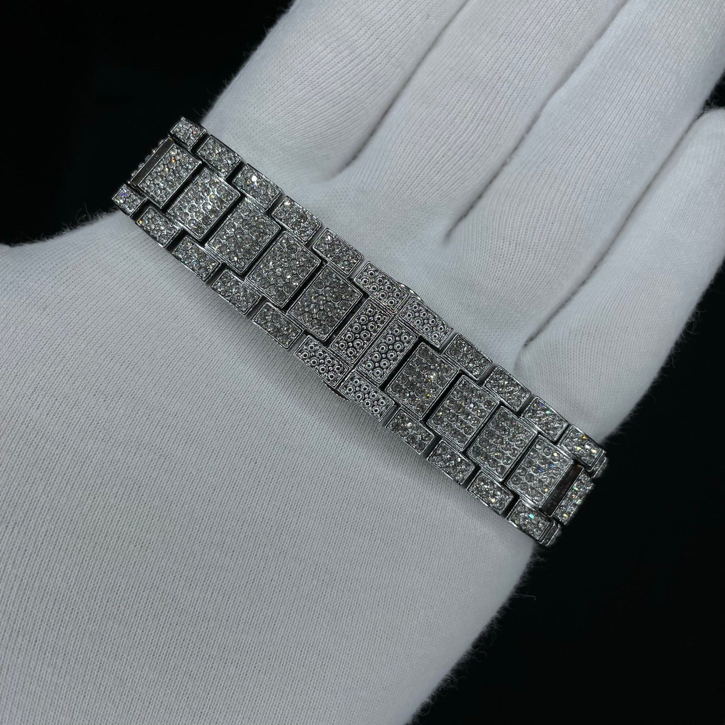 White Gold Stoned Numerals Iced Out Watch – Luxury Hip Hop Timepiece - CaratixJewelry