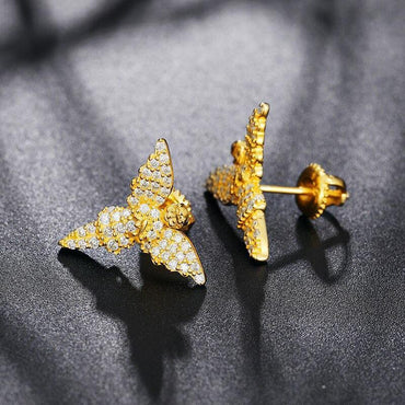 18K Gold 925 Solid Silver Guardian Angel VVS Bling Earrings - CaratixJewelry