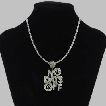 No Days OFF Crown Bail Iced Out Letter Pendant Necklace – Custom Hip Hop Jewelry for Men - CaratixJewelry