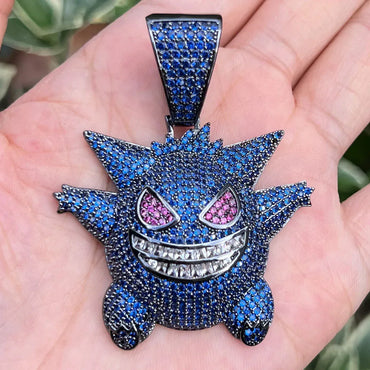 Purple Gengar Pendant Necklace | Iced Out CZ Hip Hop Cartoon Streetwear Jewelry - CaratixJewelry